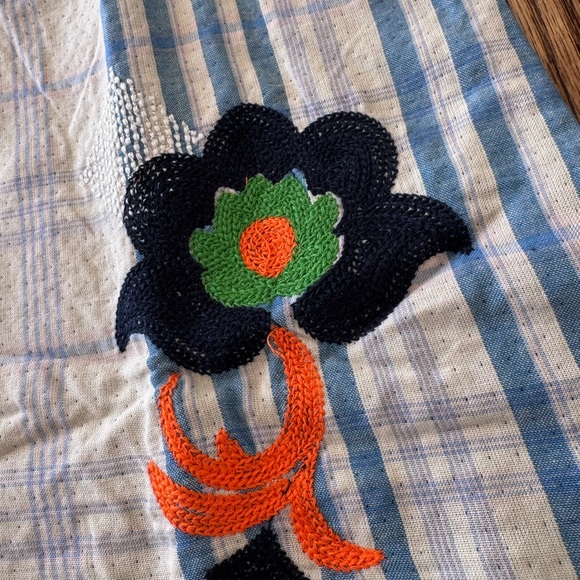 NWT We The Free Blue Plaid Sashiko Flannel Shirt with Floral Embroidery M - Picture 2 of 11